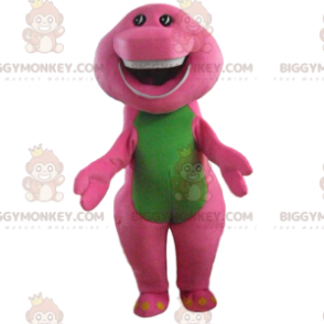 BIGGYMONKEY™ mascot costume pink and green dinosaur, colorful