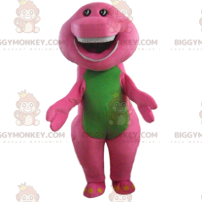 BIGGYMONKEY™ mascottekostuum roze en groene dinosaurus