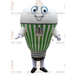 Smiling Giant White and Green Light Bulb BIGGYMONKEY™ Mascot