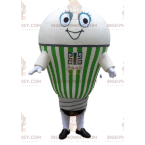Kostium maskotka uśmiechnięta gigantyczna biało-zielona żarówka BIGGYMONKEY™ - Maskotki Bulb - BiggyMonkey.com