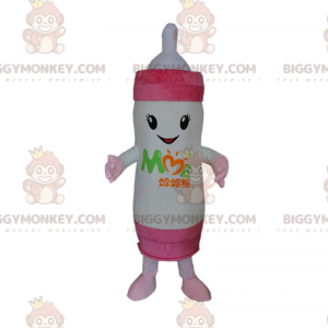 Costume de mascotte BIGGYMONKEY™ de biberon blanc et rose