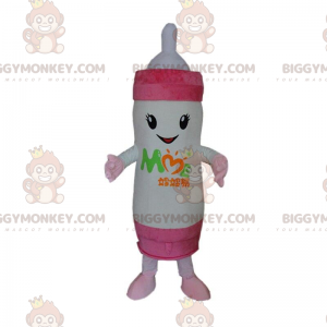 Giant white and pink baby bottle BIGGYMONKEY™ mascot costume