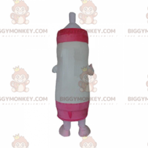 Giant white and pink baby bottle BIGGYMONKEY™ mascot costume