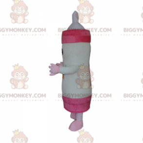 Giant white and pink baby bottle BIGGYMONKEY™ mascot costume