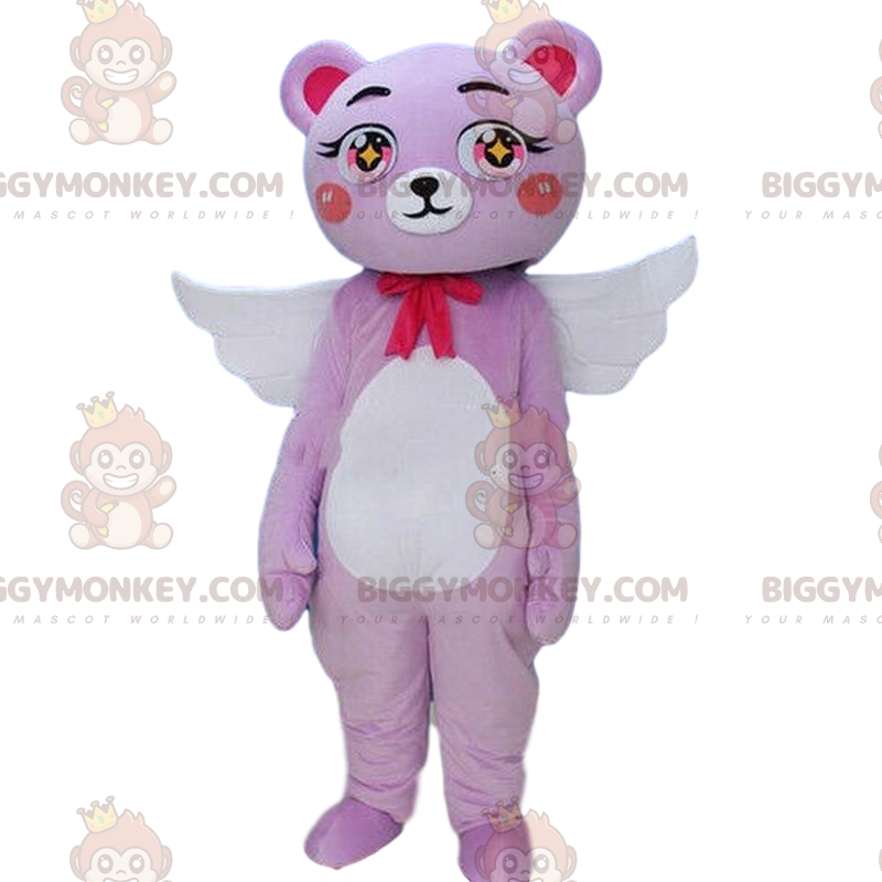 Teddy bear BIGGYMONKEY™ mascot costume with wings and bow