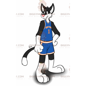 BIGGYMONKEY™ Maskotdräkt Svartvit katt i sportkläder -