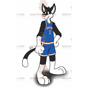 Costume de mascotte BIGGYMONKEY™ de chat noir et blanc en tenue