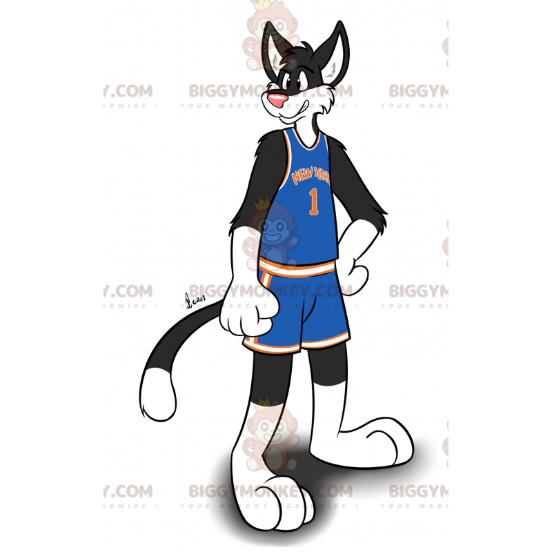 BIGGYMONKEY™ Mascot Costume Black and White Cat In Sportswear -