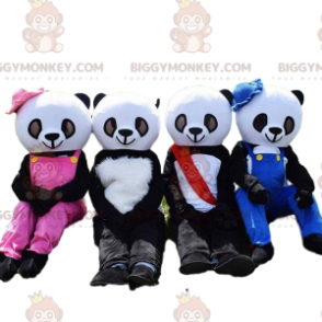 4 mascottes BIGGYMONKEY™ de panda, costumes de nounours noirs et blancs - Mascotte d'ours - BIGGYMONKEY_010160 - BiggyMonkey.com