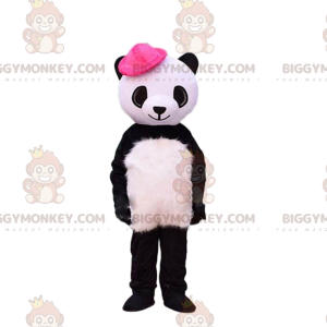 BIGGYMONKEY™ maskotkostume Sort og hvid panda med lyserød hat -