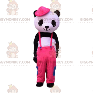 Traje de mascote BIGGYMONKEY™ de panda preto e branco vestido