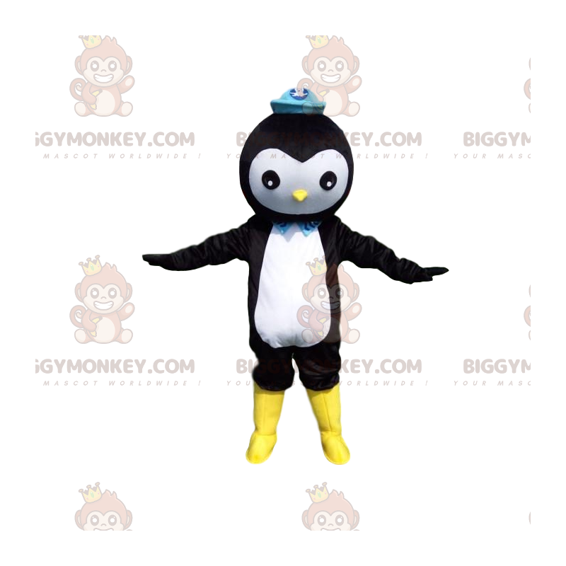 Czarno-biały kostium maskotki pingwina BIGGYMONKEY™ z niebieską Czarno-biały kostium maskotki pingwina BIGGYMONKEY™ z niebieską