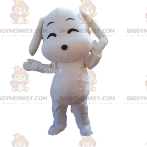 Valkoinen koira BIGGYMONKEY™ maskottiasu, sarjakuvatyylinen