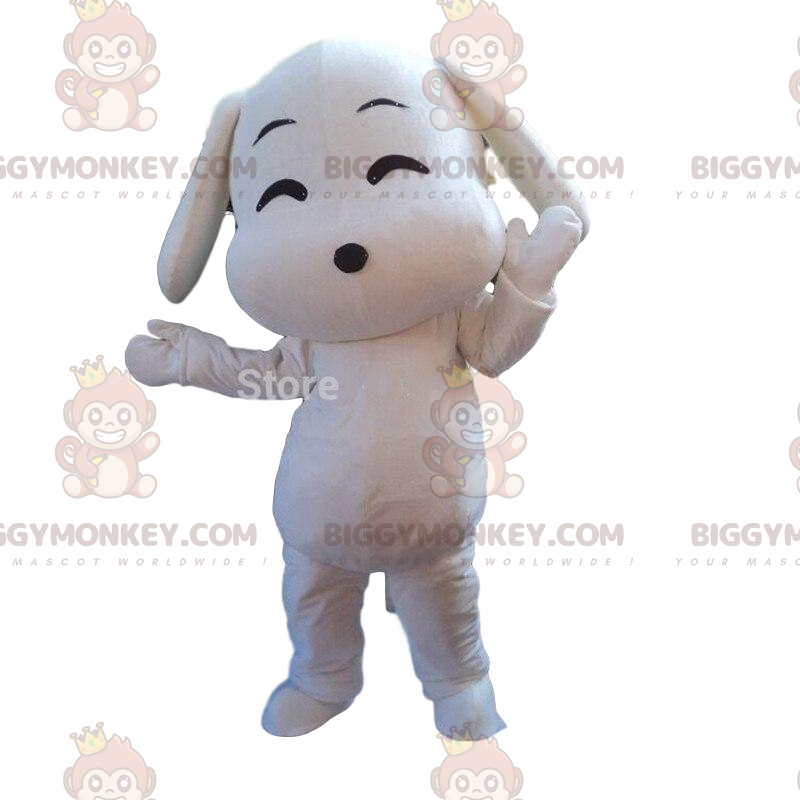 Witte hond BIGGYMONKEY™ mascottekostuum, cartoon stijl wit Witte hond BIGGYMONKEY™ mascottekostuum, cartoon stijl wit