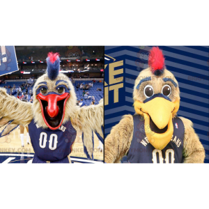 2 BIGGYMONKEY™s large brown and blue bird mascots -