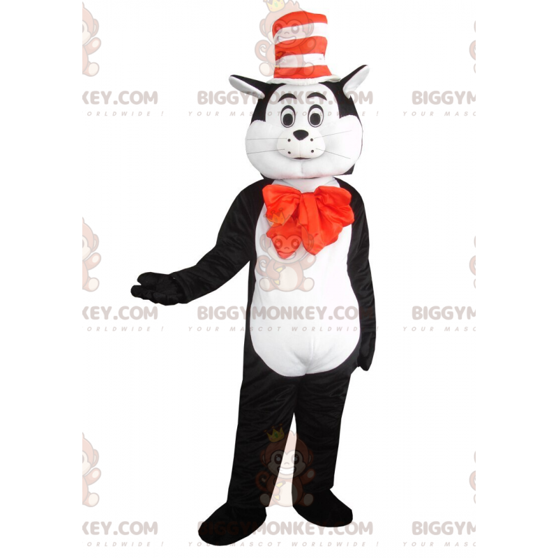 Costume de mascotte BIGGYMONKEY™ de chat noir et blanc avec un