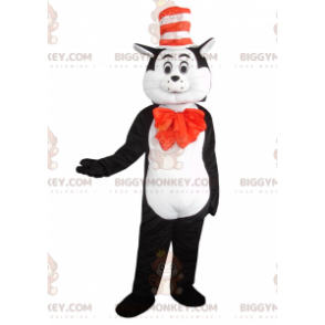 BIGGYMONKEY™ mascot costume of black and white cat with a hat