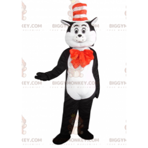 BIGGYMONKEY™ mascottekostuum van zwart-witte kat met hoed