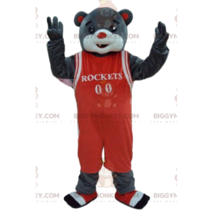 BIGGYMONKEY™ Mascot Costume of Gray Bear in Basketball Outfit