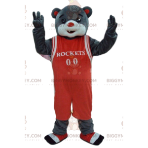 BIGGYMONKEY™ maskotkostume af grå bjørn i basketballtøj