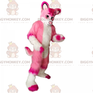 Kostým maskota psa BIGGYMONKEY™ v bílé a růžové barvě, kostým