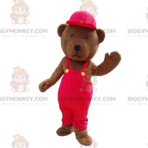 BIGGYMONKEY™ maskotdräkt av brun nalle klädd i rött, teddybjörn