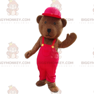 BIGGYMONKEY™ Maskottchen-Kostüm, brauner Teddy, rot gekleidet