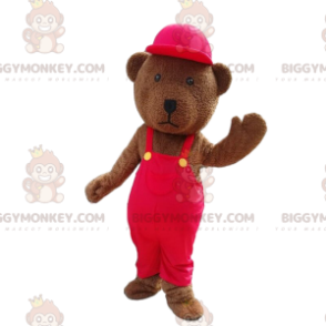 Στολή μασκότ BIGGYMONKEY™ με καφέ Teddy ντυμένο στα κόκκινα