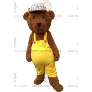 BIGGYMONKEY™ maskotdräkt av brun nalle klädd i gul nallebjörn -