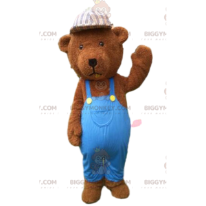 BIGGYMONKEY™ Mascot Costume Brown Teddy Dressed in Blue Teddy