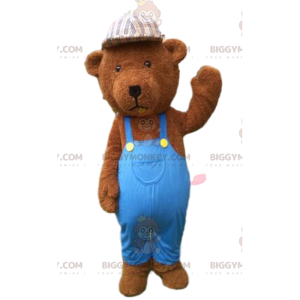 BIGGYMONKEY™ μασκότ στολή καφέ Teddy ντυμένο με μπλε αρκουδάκι
