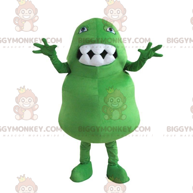 Fantasia de mascote BIGGYMONKEY™ monstro verde com boca grande Fantasia de mascote BIGGYMONKEY™ monstro verde com boca grande
