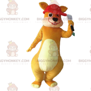 Καφέ κοστούμι μασκότ καγκουρό BIGGYMONKEY™ με κόκκινο καπέλο -