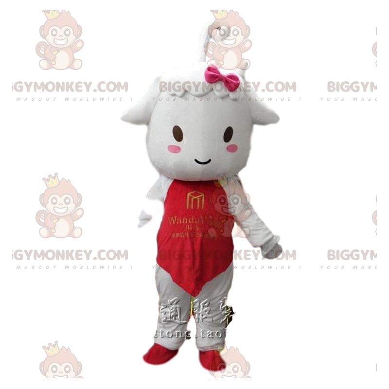 Disfraz de mascota BIGGYMONKEY™ Cordero, ovejita blanca con Disfraz de mascota BIGGYMONKEY™ Cordero, ovejita blanca con