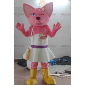 BIGGYMONKEY™ Mascot Costume Pink Cat With White Dress -