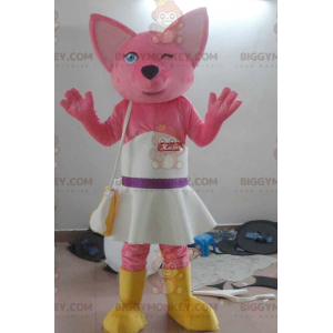 BIGGYMONKEY™ maskotkostume Pink kat med hvid kjole -