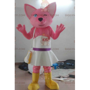 BIGGYMONKEY™ Mascot Costume Pink Cat With White Dress -