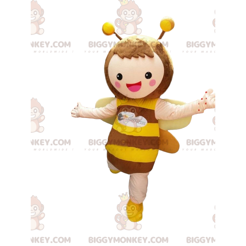 Disfraz de mascota de BIGGYMONKEY™ de abeja muy sonriente Disfraz de mascota de BIGGYMONKEY™ de abeja muy sonriente