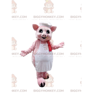 BIGGYMONKEY™ Pink Pig Mascot Costume Dressed in Apron with Chef