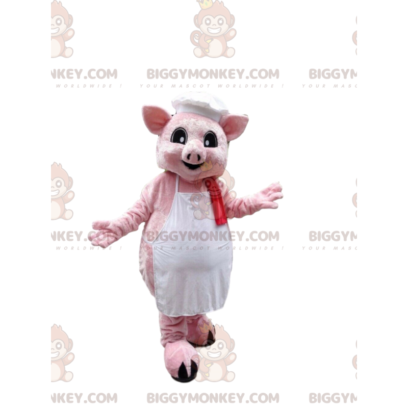 Disfraz de mascota de cerdo rosa BIGGYMONKEY™ vestido con Disfraz de mascota de cerdo rosa BIGGYMONKEY™ vestido con