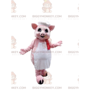Kostým maskota růžového prasete BIGGYMONKEY™ v zástěře s kuchařským kloboukem - Prase maskoti - BiggyMonkey.com