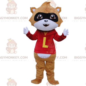 Brown and White Raccoon BIGGYMONKEY™ Mascot Costume with Red