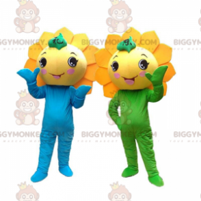 2 BIGGYMONKEY's mascotte van gele bloemen, gigantische zonnebloemkostuums - Plant mascottes - BiggyMonkey.com