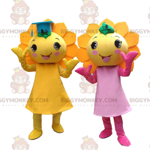 2 BIGGYMONKEY™s maskot av gule blomster, gigantiske solsikkekostymer - Plant maskoter - BIGGYMONKEY_010217 - BiggyMonkey.com