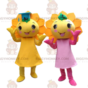 2 Maskot BIGGYMONKEY™ se žlutými květy, kostýmy obřích