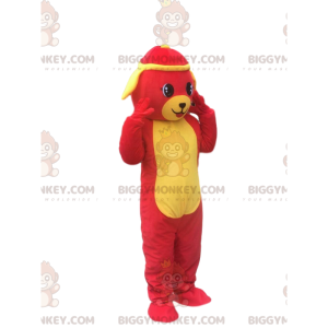 Fantasia de mascote de cachorro vermelho e amarelo