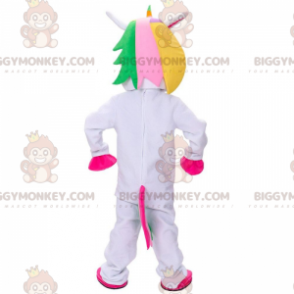 Λευκή στολή μασκότ BIGGYMONKEY™ Unicorn με πολύχρωμη χαίτη - Μασκότ ζώων που λείπουν - BIGGYMONKEY_010221 - BiggyMonkey.com