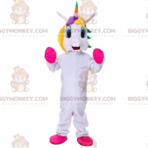 Costume de mascotte BIGGYMONKEY™ de licorne blanche avec une