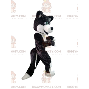 BIGGYMONKEY™ maskot kostume sort og hvid hund, ulv hund kostume