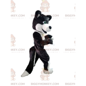 BIGGYMONKEY™ maskottiasu mustavalkoinen koira, susikoira-asu -